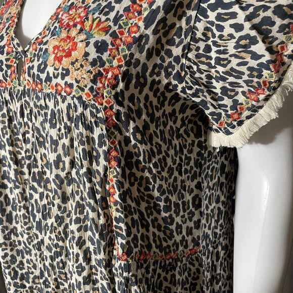 Thml Leopard Floral Embroiderd Flutter Sleeve Knee Length Dress Women's Size M - Picture 6 of 16
